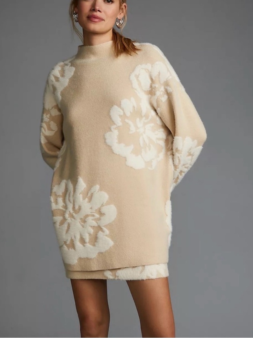 anthropologie beige cream wool sweater floral 2x